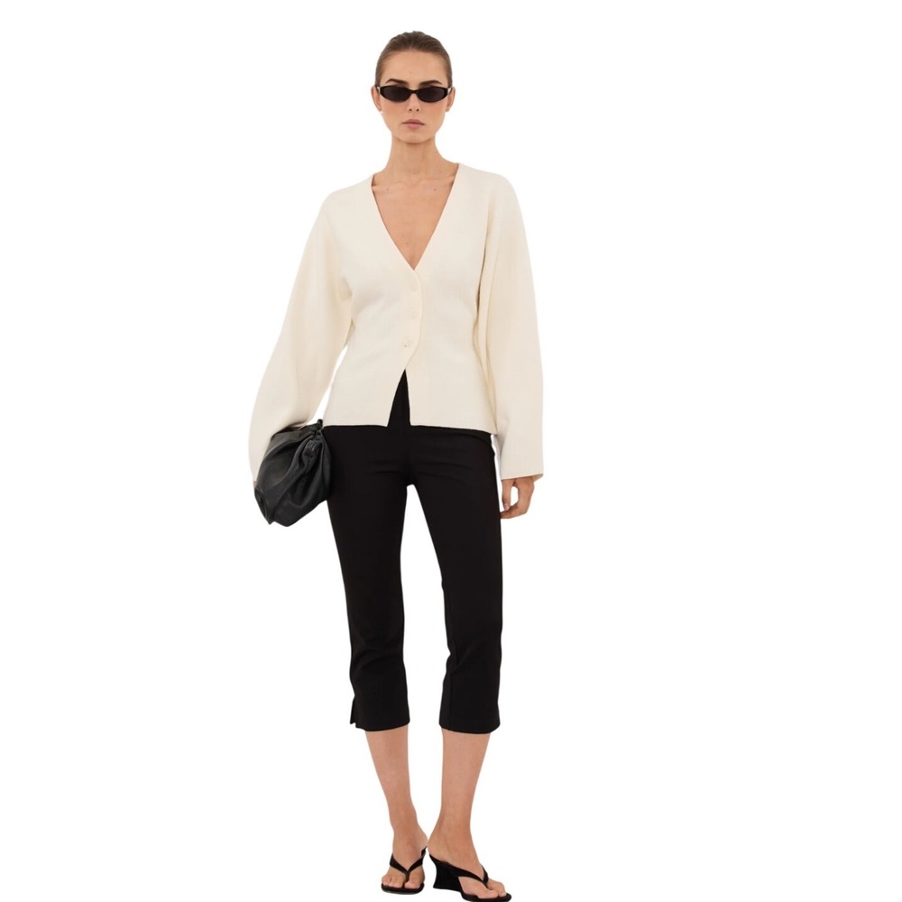 DISSH Isla Cream V Neck Cardigan Size S Wool Blend Tie Back Minimalist